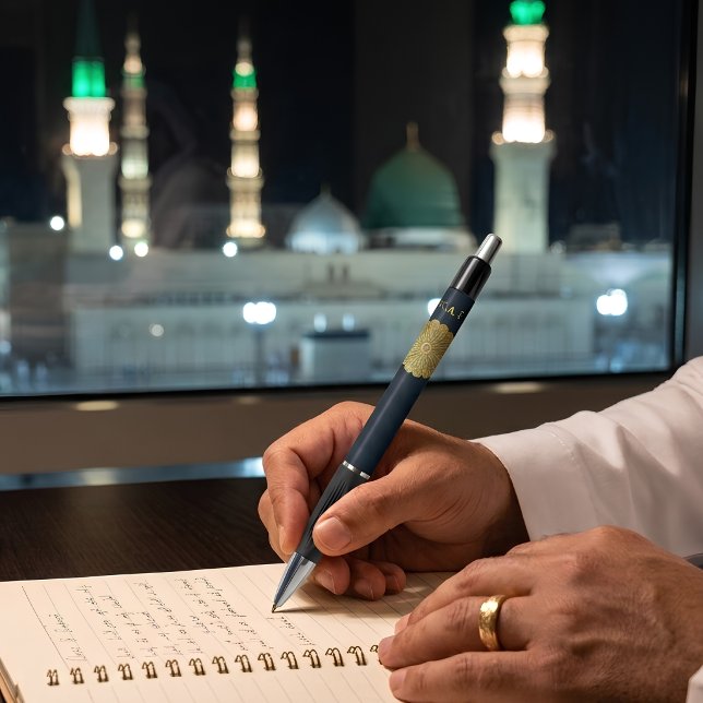 Navy Blue Islamic Pattern Pen Custom Monogrammed (Creator Uploaded)