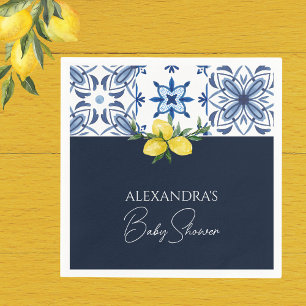 Navy Blue Italian Yellow Lemon Baby Shower Napkin