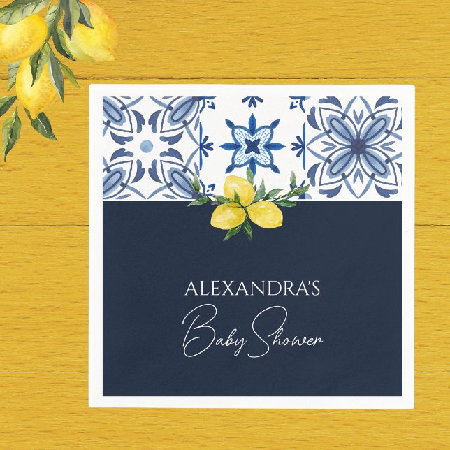 Navy Blue Italian Yellow Lemon Baby Shower Napkin (Creator Uploaded)