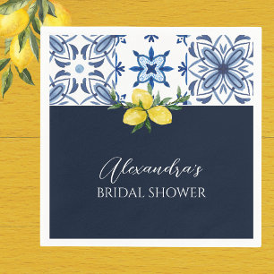 Navy Blue Italian Yellow Lemon Bridal Shower Napkin