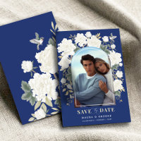 Navy Blue Ivory Chinoiserie Floral Save the Date