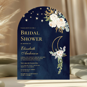 Navy Blue Ivory Floral Moon Arch Bridal Shower Invitation