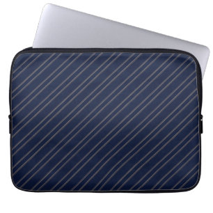 Navy Blue Ivory Gold Pinstripes Laptop Sleeve