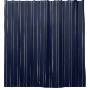 Navy Blue Ivory Gold Pinstripes Shower Curtain