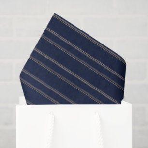 Navy Blue Ivory Gold Pinstripes Tissue Paper
