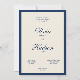 Navy Blue Ivory Modern Minimalist Script Wedding Invitation