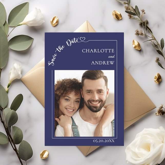 Navy blue ivory photo wedding Save the Date (Creator Uploaded)