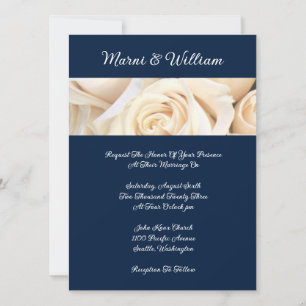 Navy Blue Ivory Roses Wedding Invitation