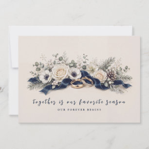 Navy Blue Ivory Winter Floral Watercolor Wedding Invitation