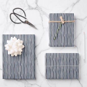 Navy Blue & Ivory Wonky Stripes Wrapping Paper Sheet