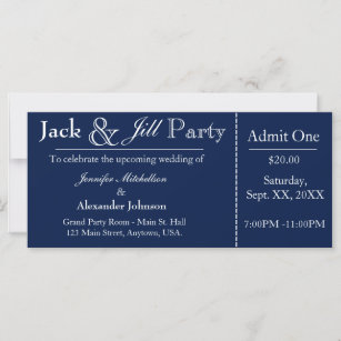 Navy Blue Jack and Jill Shower Ticket Invitation