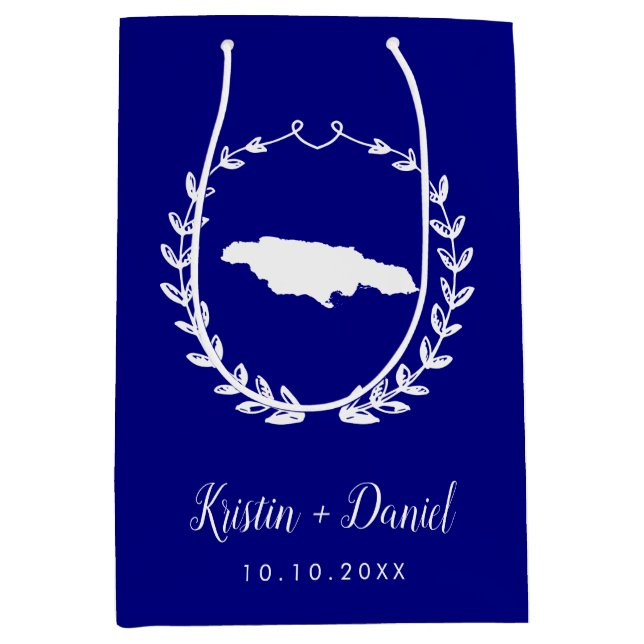 Navy Blue Jamaica Map Wedding Welcome Swag Medium Gift Bag (Front)