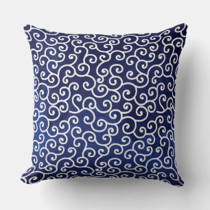 Navy Blue Japenese Nautical Reversible Pillow