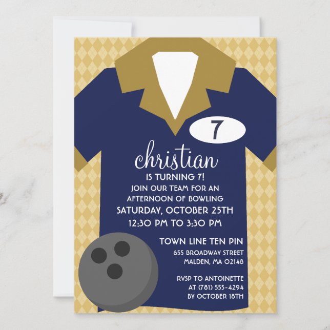 Navy Blue Join the Team Bowling Birthday Party Invitation (Front)