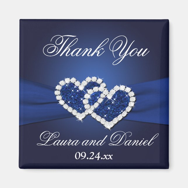 Navy Blue Joined Hearts Wedding Favour Magnet (Front)