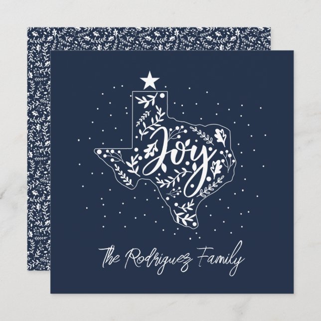 Navy Blue Joy Holiday Leaves Texas Shape (Front/Back)