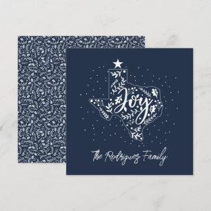 Navy Blue Joy Holiday Leaves Texas Shape Card