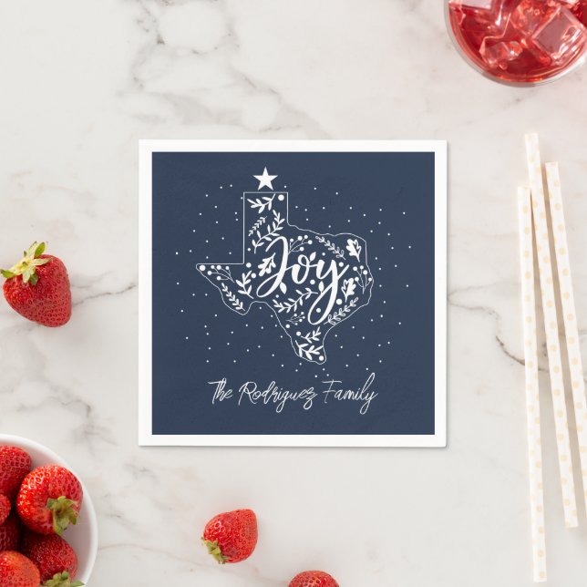 Navy Blue Joy Holiday Leaves Texas Shape Napkin (Insitu)