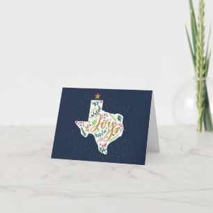 Navy Blue Joy Holiday Leaves Texas Shape Photo Card