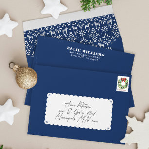 Navy Blue Joy Swedish Dala Horse Holiday Envelope