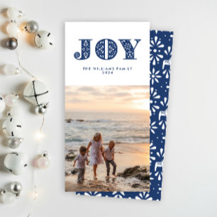 Navy Blue Joy Swedish Dala Horse Holiday Photocard Card