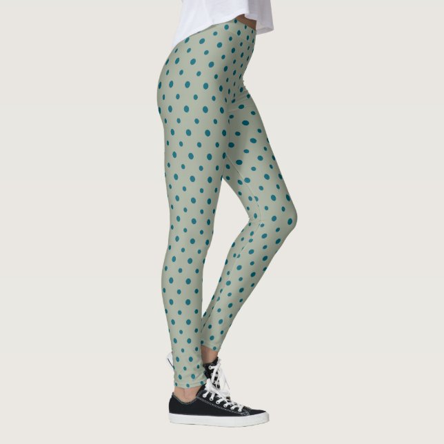 Navy Blue Jumbo Polka Dots on Green to Customize Leggings (Right)
