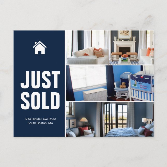 Navy blue Just sold real estate advert template Postcard (Front)