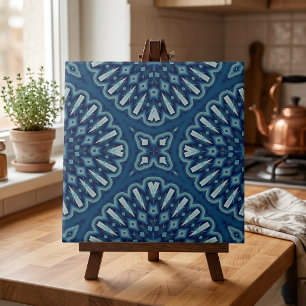 Navy Blue Kaleidoscope Mosaic Geometric Pattern Tile