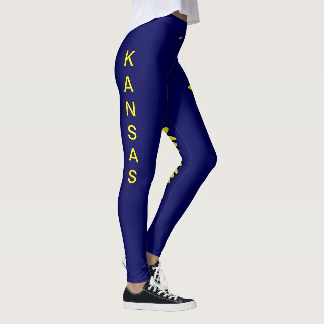 Navy Blue Kansas State Flower Sunflower Leggings (Right)
