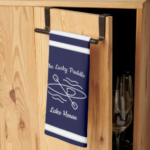 Navy Blue Kayak Monogram Name Lake house Tea Towel