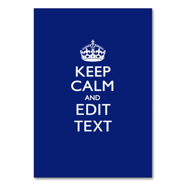 Navy Blue Keep Calm And Edit Text Personalised Table Number (Front)