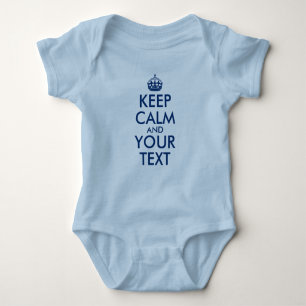 Navy Blue Keep Calm and Your Text Baby Bodysuit