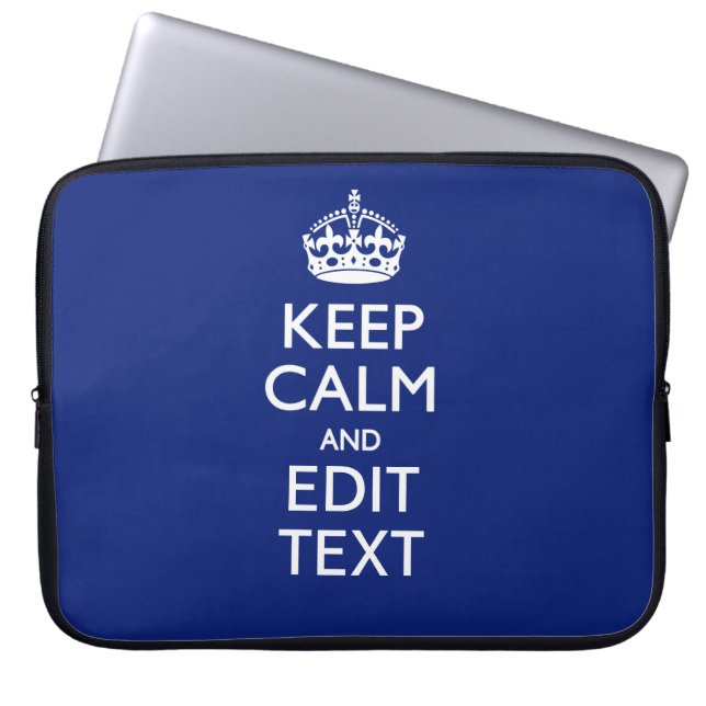 Navy Blue Keep Calm Have Your Text Personalised Laptop Sleeve (Front)