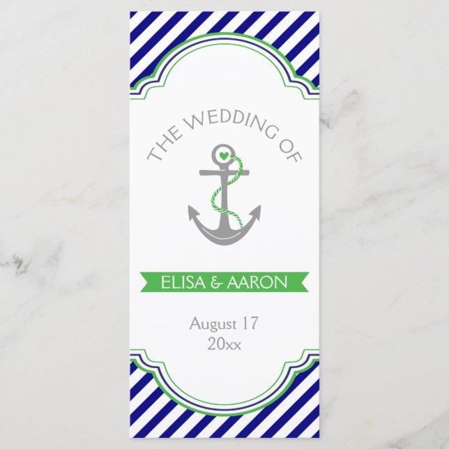 Navy blue, Kelly green nautical wedding program Programme (Front)