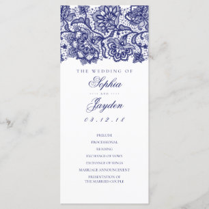 Navy Blue Lace Elegant White Wedding Programs Programme