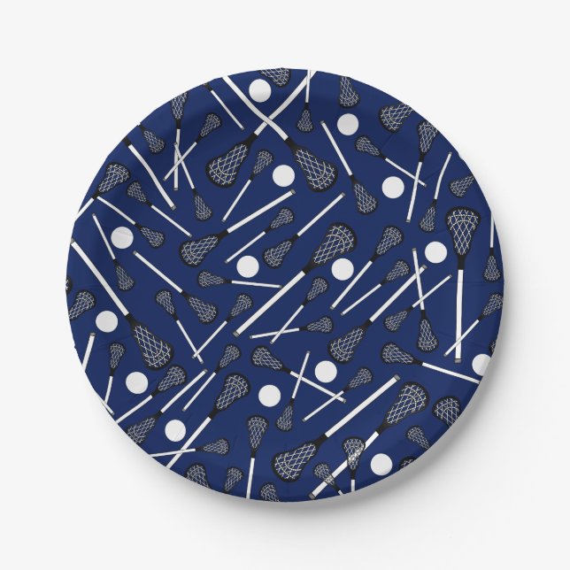 Navy blue lacrosse sticks paper plate (Front)