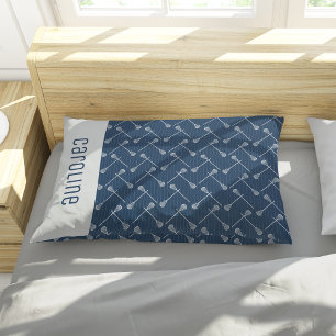 Navy Blue Lacrosse White Sticks Patterned Pillowcase