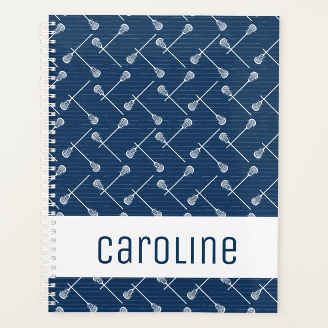 Navy Blue Lacrosse White Sticks Patterned Planner (Front)