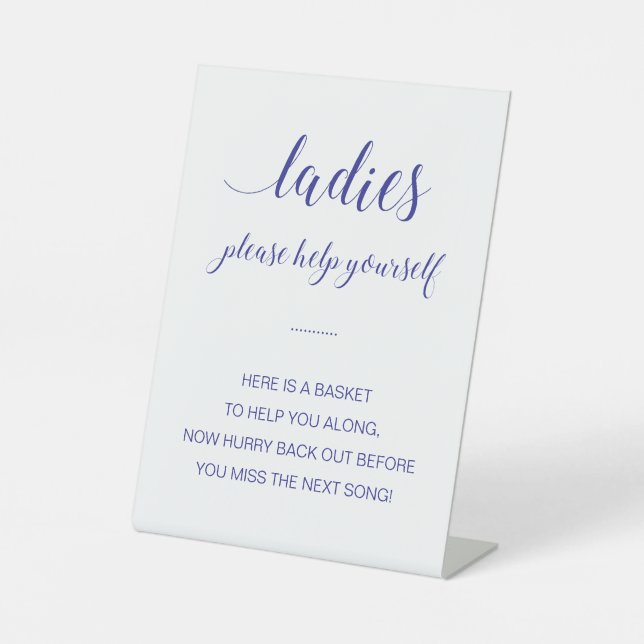 Navy Blue Ladies Bathroom Basket Wedding Pedestal Pedestal Sign (Front)