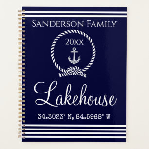 Navy Blue Lakehouse Family name  Map Corinates  Planner