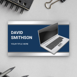 Navy Blue Laptop PC Computer Repair Technician Business Card