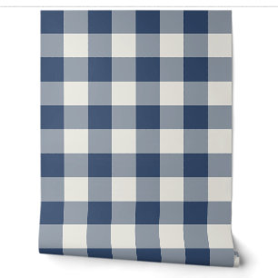 Navy Blue Large Checkered Gingham Wallpaper