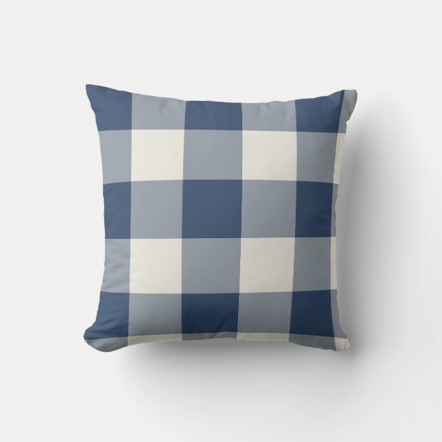 Navy Blue Large Chequered Gingham Cushion (Front)