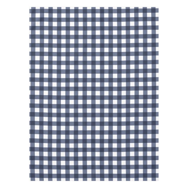 Navy Blue Large Classic Gingham Check Plaid Tablecloth (Front)