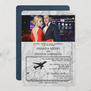 Navy Blue Las Vegas Passport Wedding Invitation