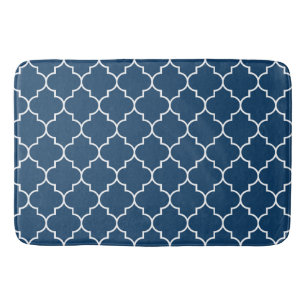 Navy Blue Latticework, Quatrefoil, Trellis Bath Mat