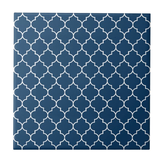 Navy Blue Latticework, Quatrefoil, Trellis Tile (Front)