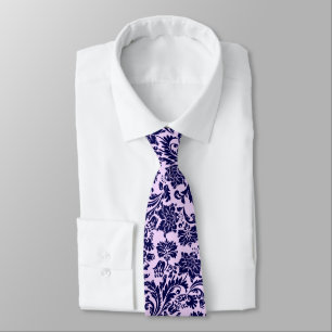 Navy-Blue & Lavender Floral Damasks Tie