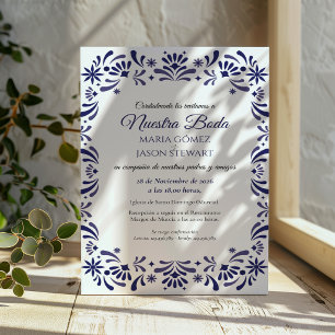 Navy Blue Lavender Floral Elegant Spanish Wedding Invitation