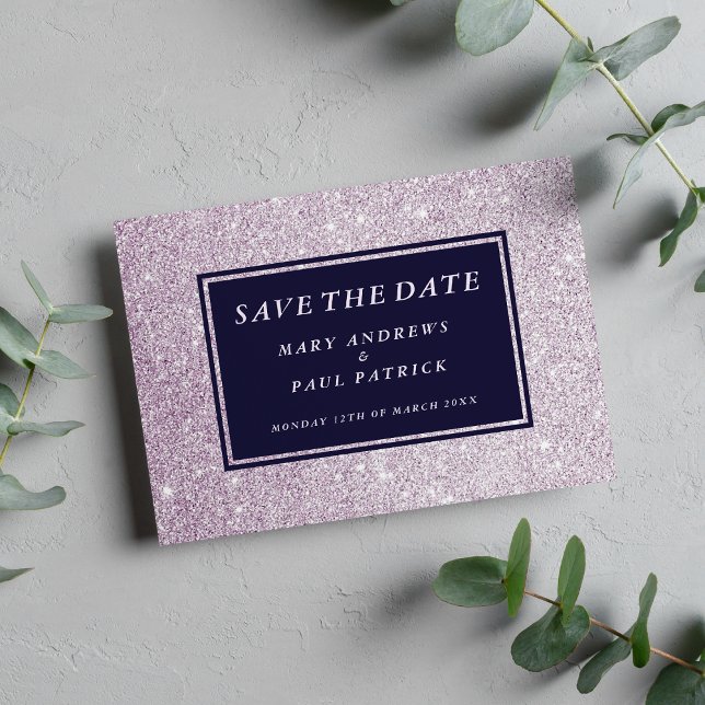 Navy blue lavender glam glitter Save The Date (Navy blue lavender glam glitter Save The Date )